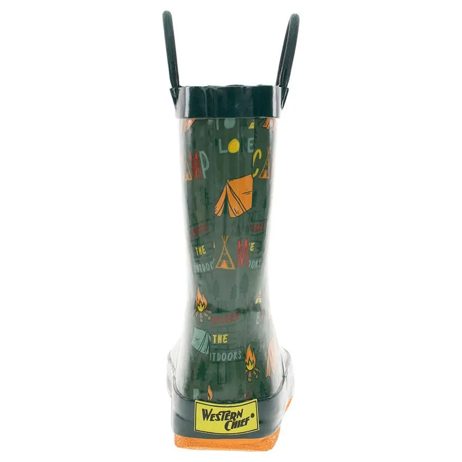 Western Chief Boy's Camp Adventure Print Rubber Rain Boots - Pine